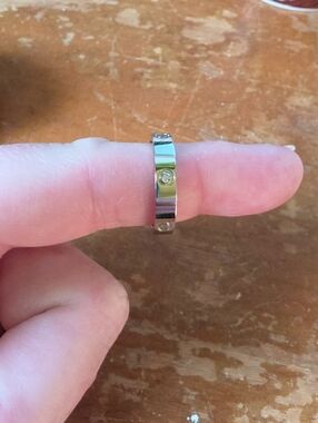 Classic Stainless Steel Band Ring with Clear Stones - Silver